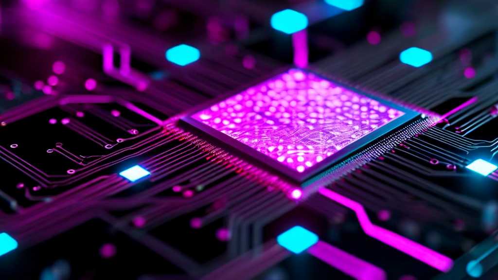 Abstract visualization of neuromorphic computing architecture and spiking neural networks